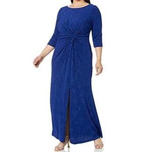 Alex Evenings Formal Dress Knot Front Womens Plus 14W Electric Blue NWT stretchy